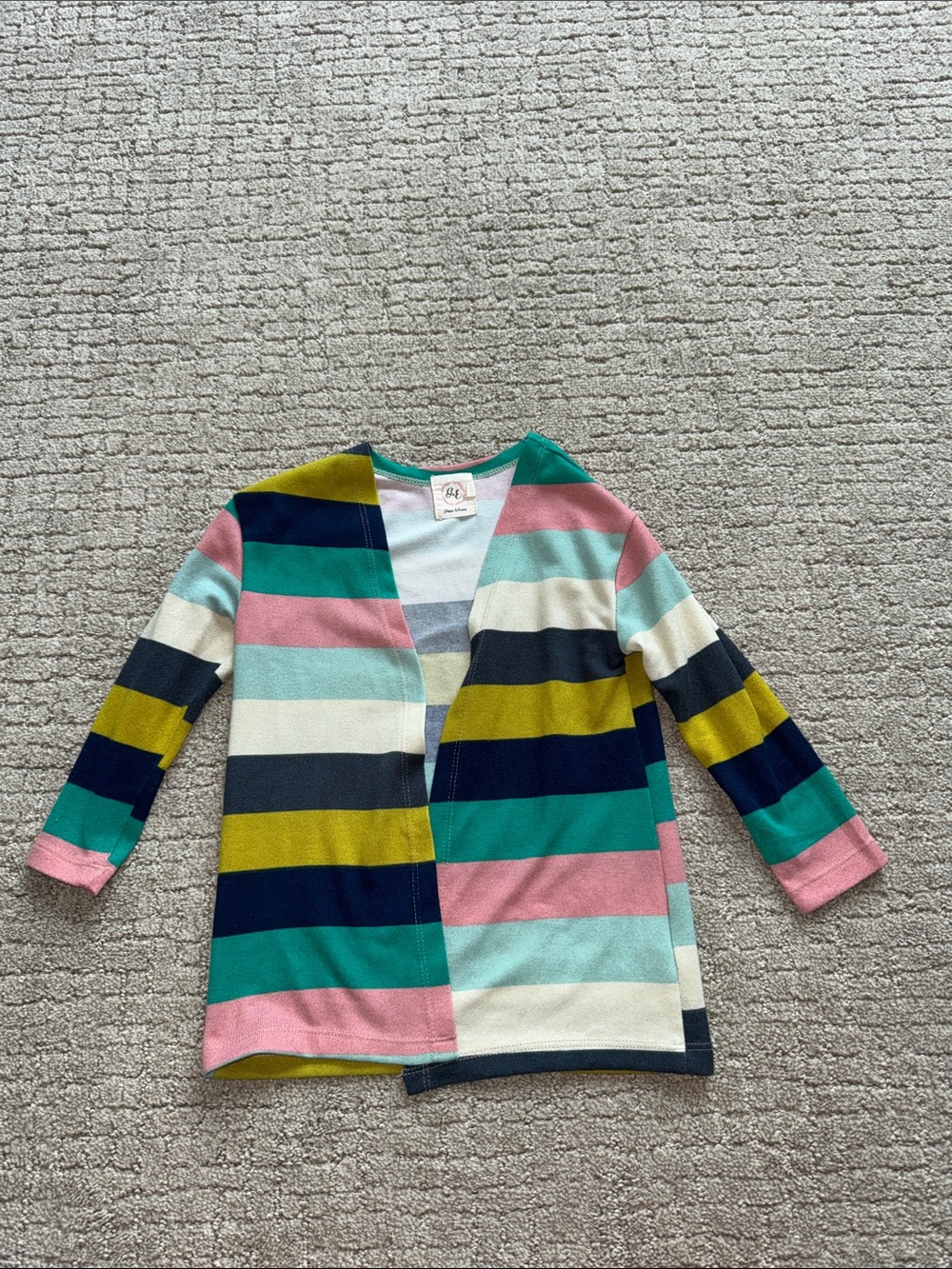 Girls Multicolor Striped Open Cardigan - Pastel & Navy